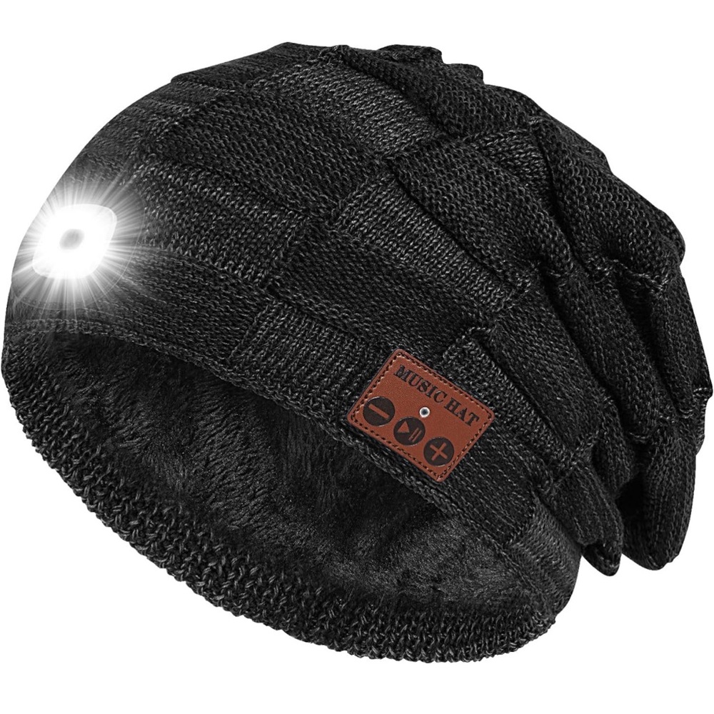 Bluetooth Beanie with Light for Men, Beanie with Light LED, Headlamp Cap